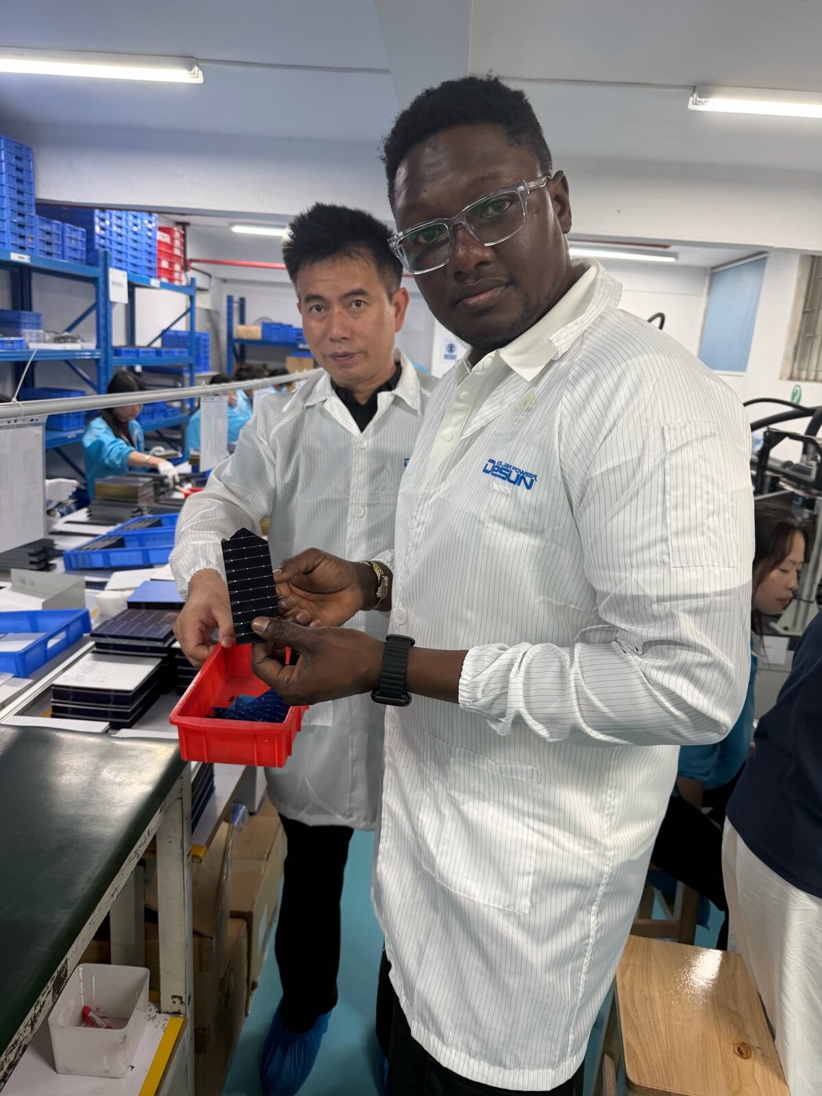 Checking photovoltaic cells with the manufacturer’s engineer, in China